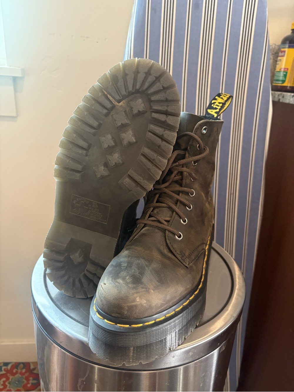 Dr. Martens Brown Leather Platform Chelsea Boots with Yellow Welt - Picture 2 of 7